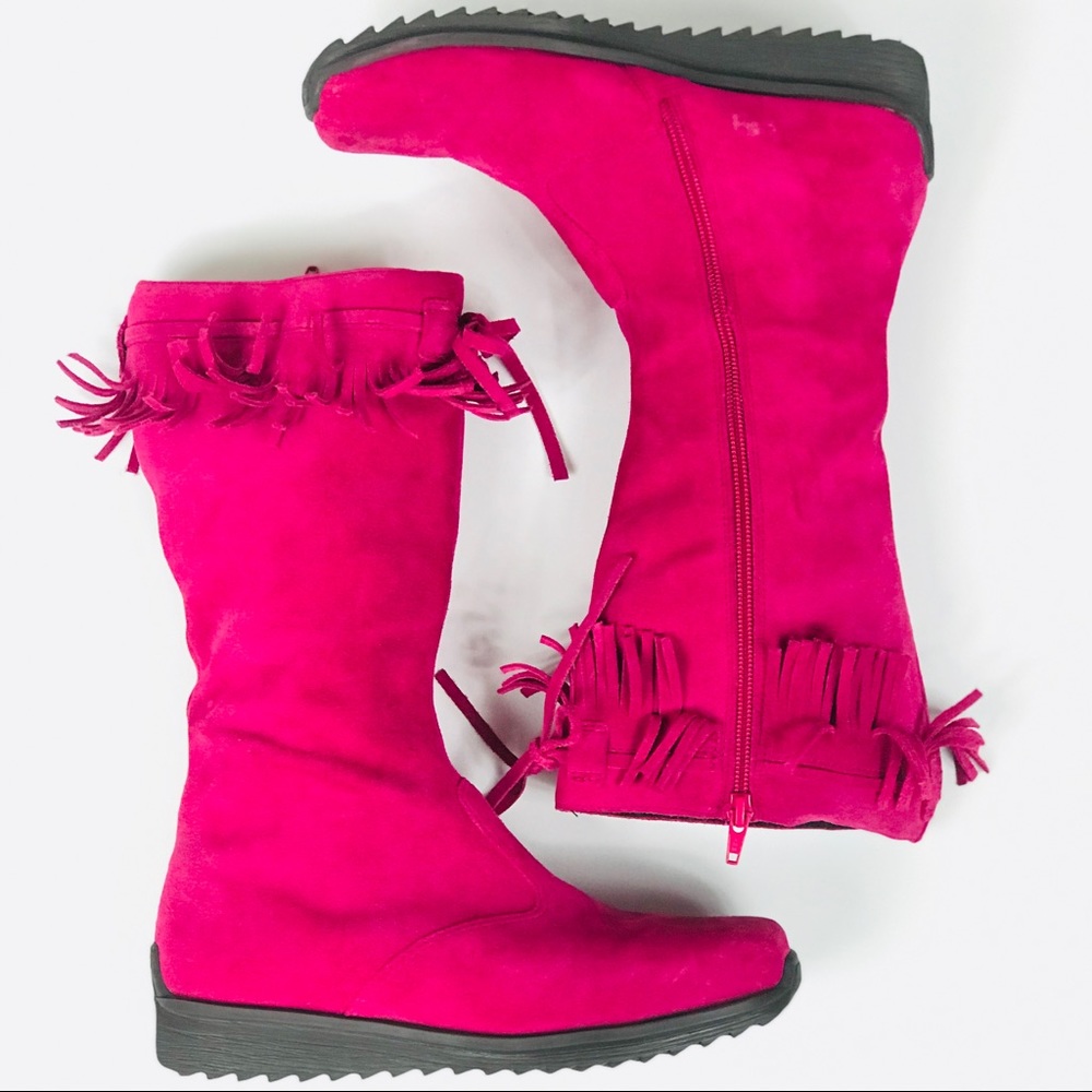 Mini Boden Pink Leather Boots with Fringe Size 39